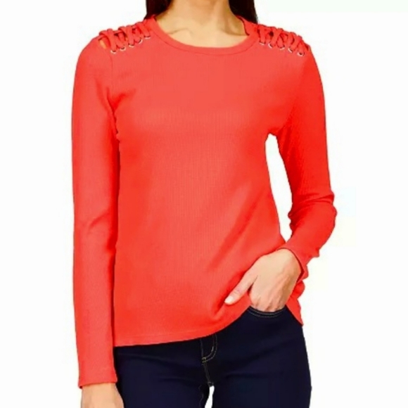 NWT! Michael Kors Lace Up Shoulder Thermal Top - Picture 12 of 12